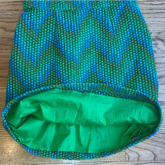 Beth Bowley Strapless Dress Blue Green Geometric Size 6 Retro 60s Style Chic - Picture 7 of 11